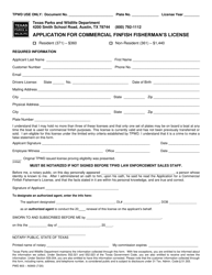Form PWD803 Application for Commercial Finfish Fisherman's License - Texas