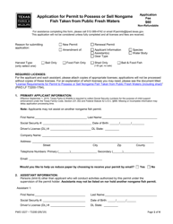 Document preview: Form PWD1027 Application for Permit to Possess or Sell Nongame Fish Taken From Public Fresh Waters - Texas