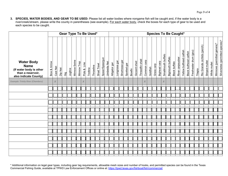 Form PWD1027 Application for Permit to Possess or Sell Nongame Fish Taken From Public Fresh Waters - Texas, Page 3
