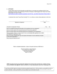 Form PWD1027 Application for Permit to Possess or Sell Nongame Fish Taken From Public Fresh Waters - Texas, Page 4