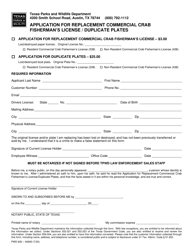 Form PWD830 Application for Replacement Commercial Crab Fisherman's License/Duplicate Plates - Texas