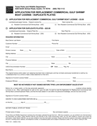 Document preview: Form PWD1191 Application for Replacement Commercial Gulf Shrimp Boat License/Duplicate Plates - Texas