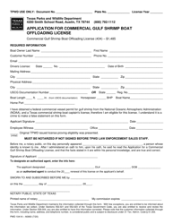 Document preview: Form PWD1041A Application for Commercial Gulf Shrimp Boat Offloading License - Texas