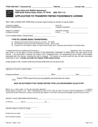 Form PWD805 Application to Transfer Finfish Fisherman's License - Texas