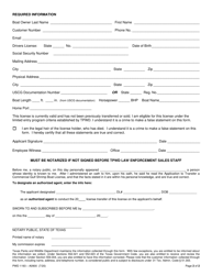 Form PWD1193 Application to Transfer Oyster Boat License - Texas, Page 2