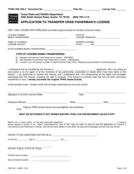 Form PWD804 Application to Transfer Crab Fisherman's License - Texas