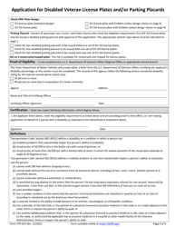 Form VTR-615 Application for Disabled Veteran License Plates and/or Parking Placards - Texas, Page 2