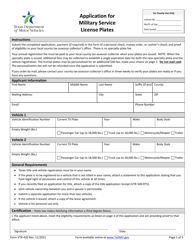 Form VTR-420 Application for Military Service License Plates - Texas