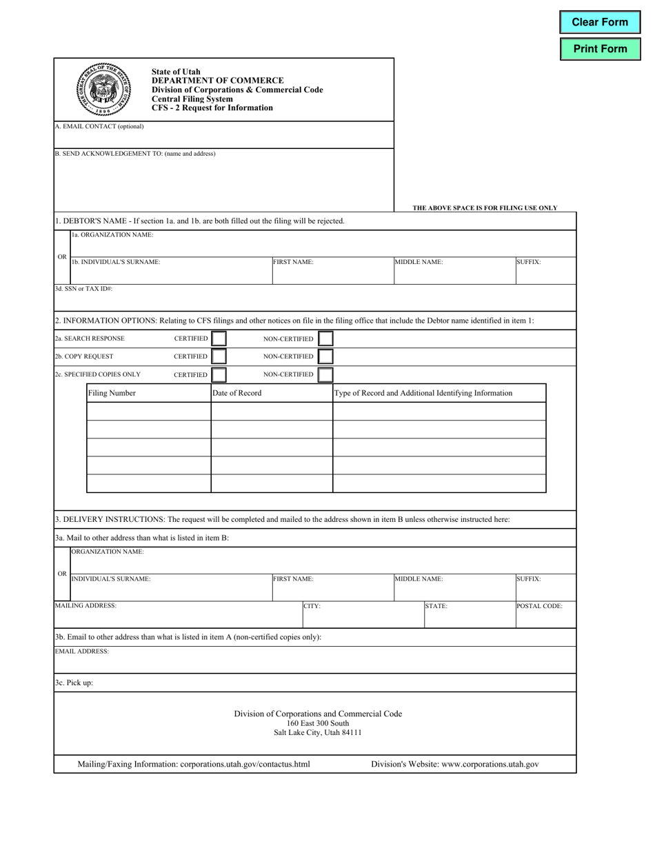 Form CFS-2 Request for Information - Utah, Page 1