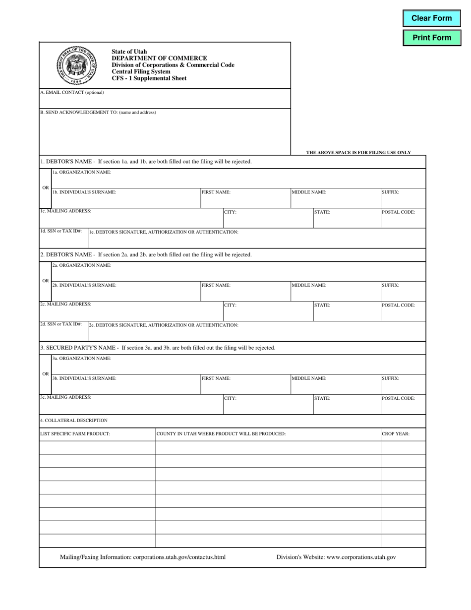 Form CFS-1 Supplemental Sheet - Utah, Page 1