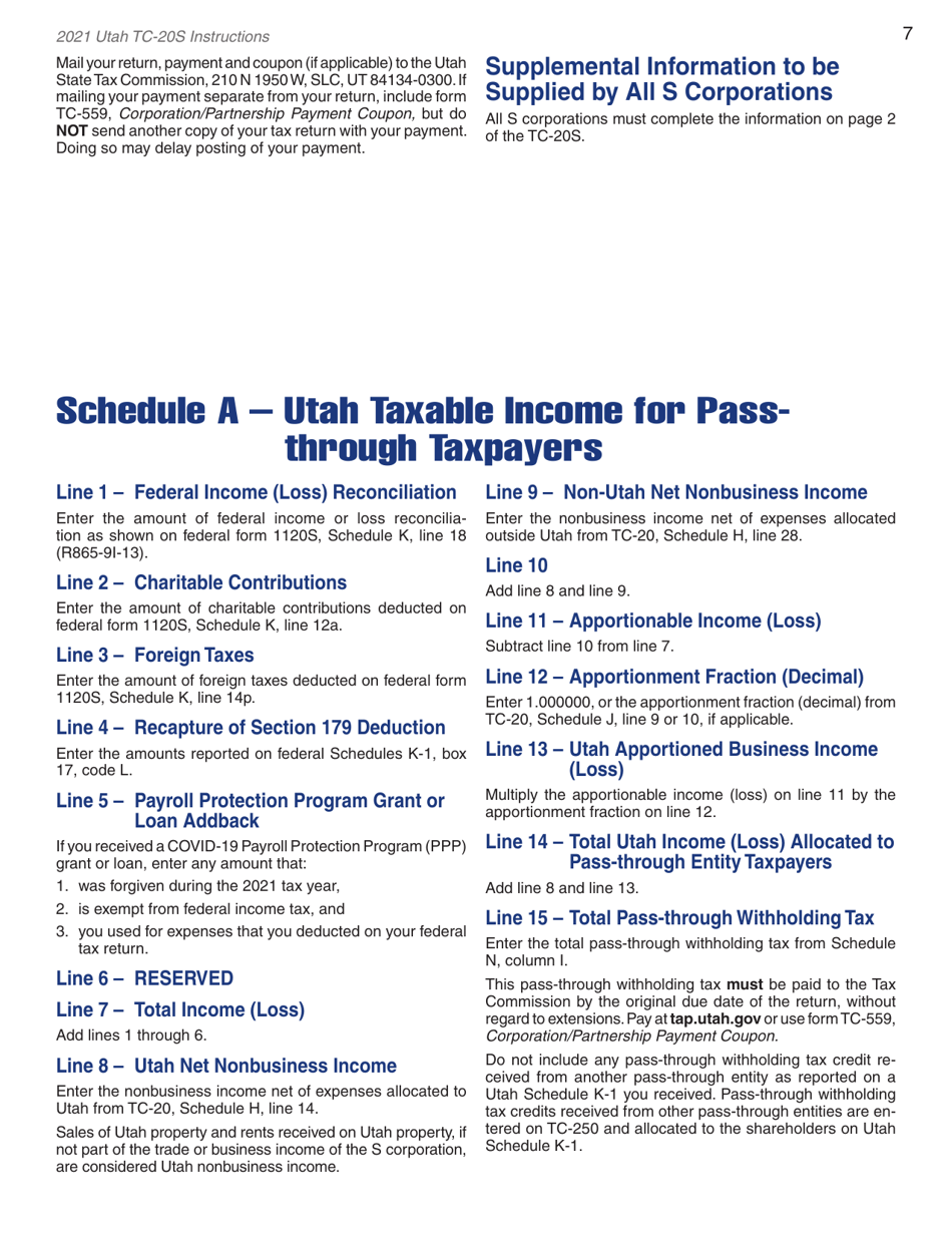 Instructions for Form TC-20S Utah S Corporation Return - Utah, Page 9