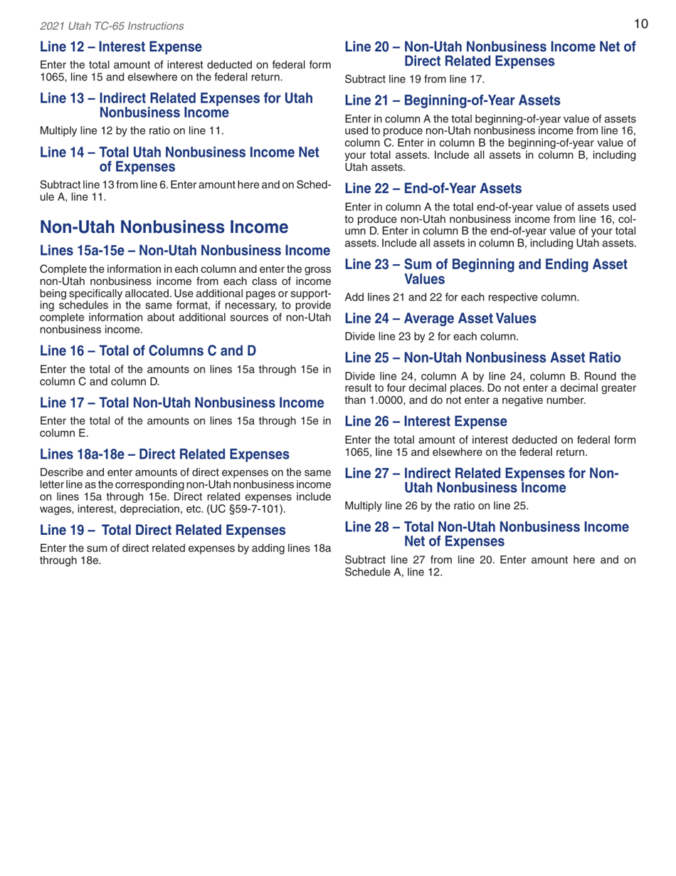Instructions for Form TC-65 Utah Partnership / Limited Liability Partnership / Limited Liability Company Return - Utah, Page 12