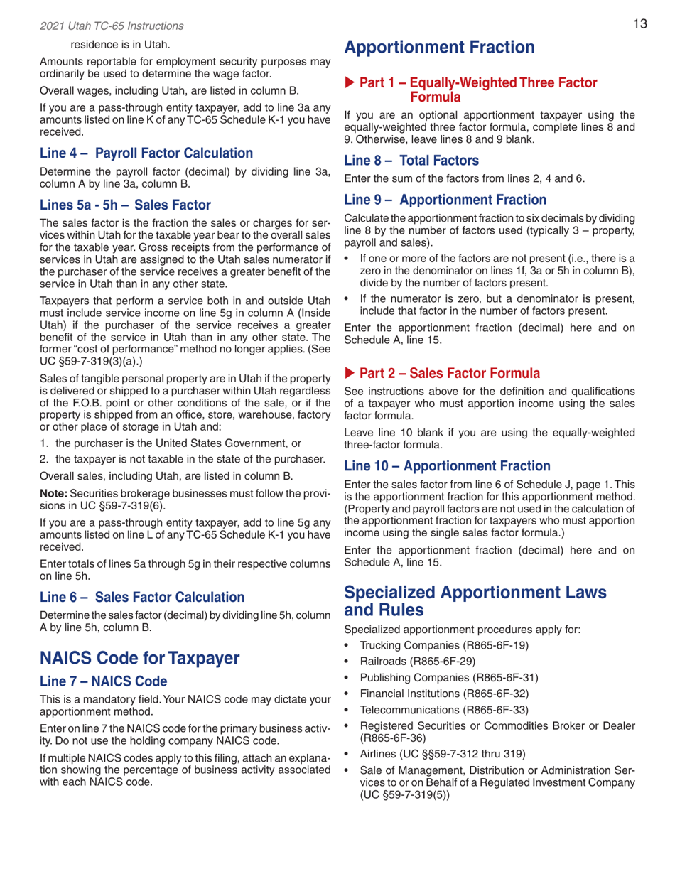 Instructions for Form TC-65 Utah Partnership / Limited Liability Partnership / Limited Liability Company Return - Utah, Page 15