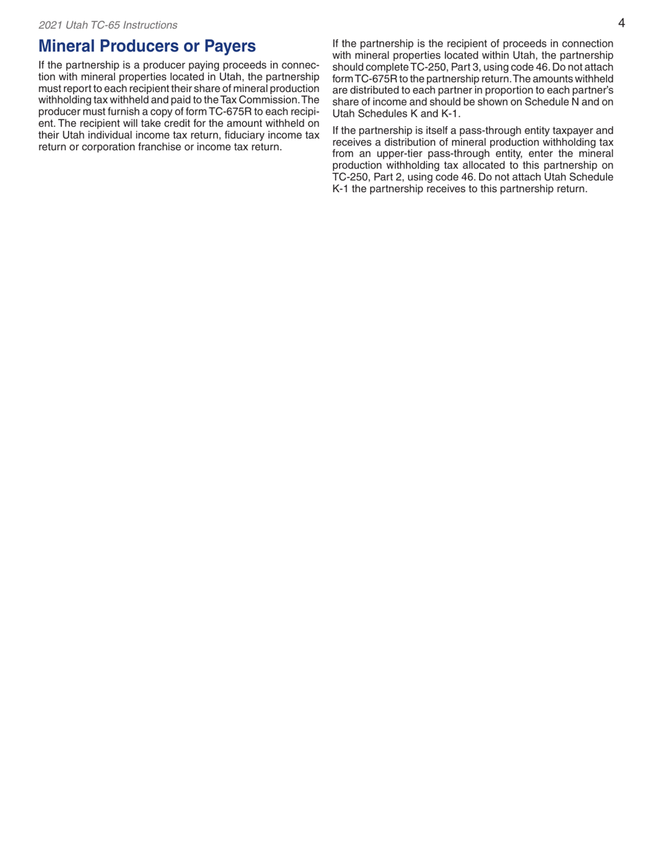 Instructions for Form TC-65 Utah Partnership / Limited Liability Partnership / Limited Liability Company Return - Utah, Page 6