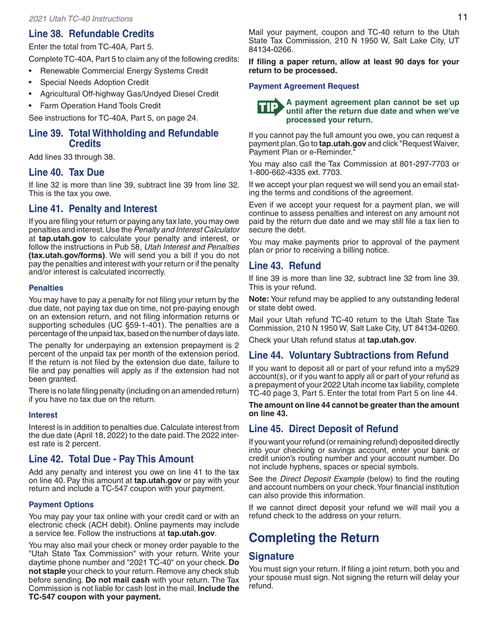 Instructions for Form TC-40 Utah Individual Income Tax Return - Utah, Page 13
