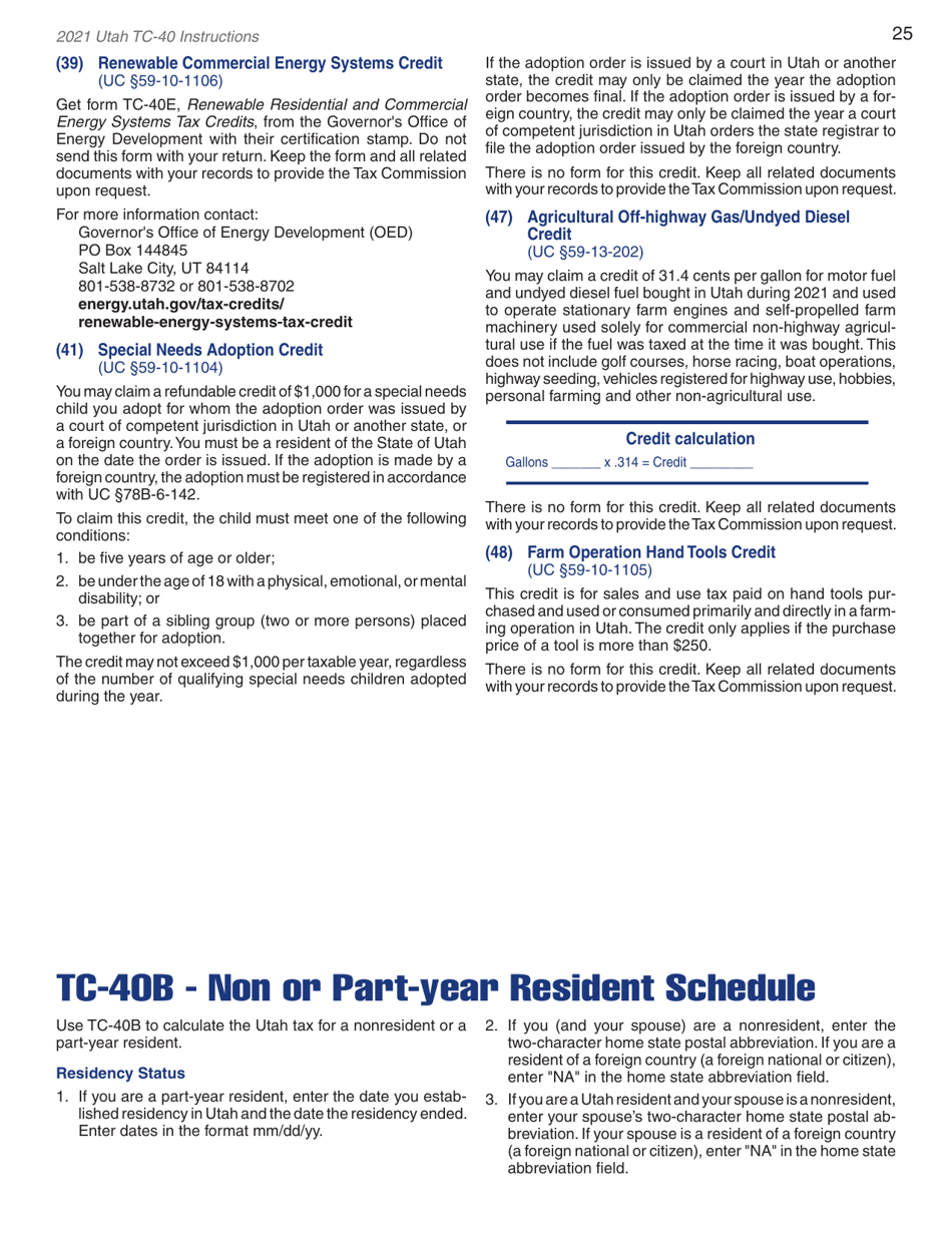 Instructions for Form TC-40 Utah Individual Income Tax Return - Utah, Page 27