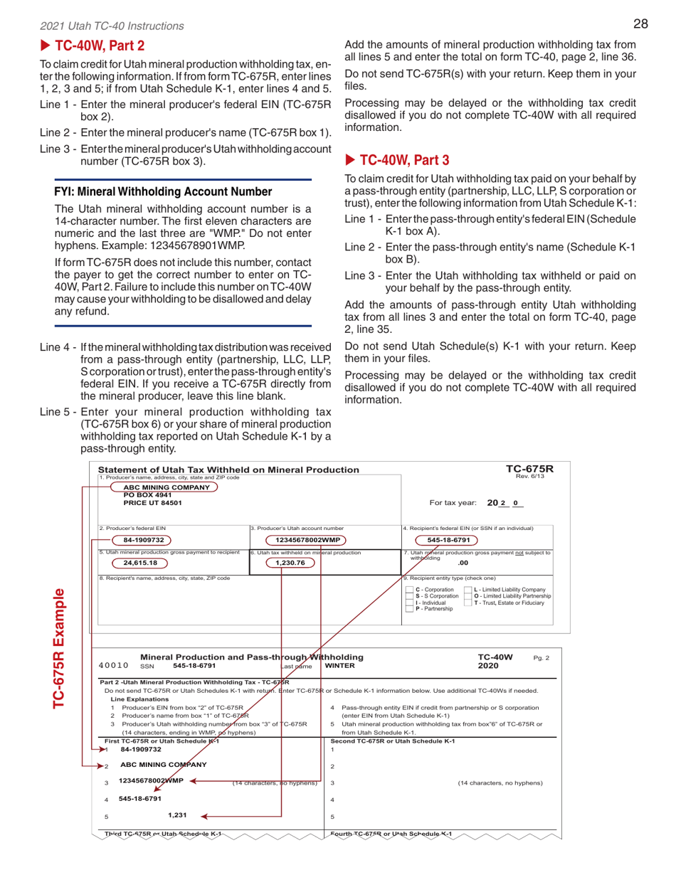 Instructions for Form TC-40 Utah Individual Income Tax Return - Utah, Page 30