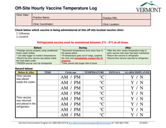 &quot;Off-Site Hourly Vaccine Temperature Log&quot; - Vermont