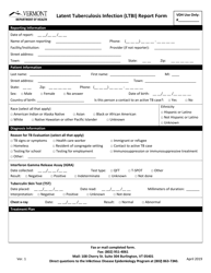 &quot;Latent Tuberculosis Infection (Ltbi) Report Form&quot; - Vermont