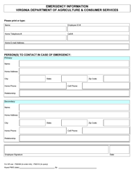 Document preview: Personal Information & Emergency Contact Form - Virginia