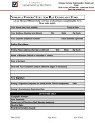 Form SBE-21112 Virginia Voters&#039; Election Day Complaint Form - Virginia, Page 3