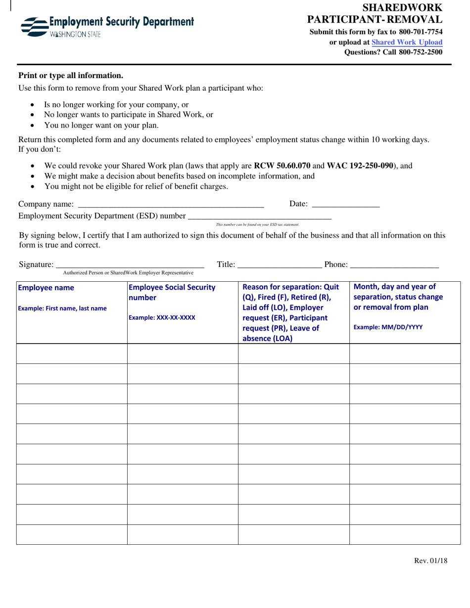 Sharedwork Participant - Removal - Washington, Page 1