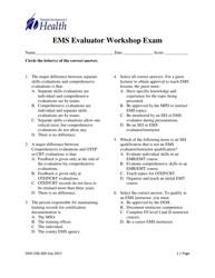 DOH Form 530-200 EMS Evaluator Workshop Exam - Washington