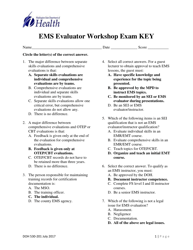 DOH Form 530-201 EMS Evaluator Workshop Exam Key - Washington