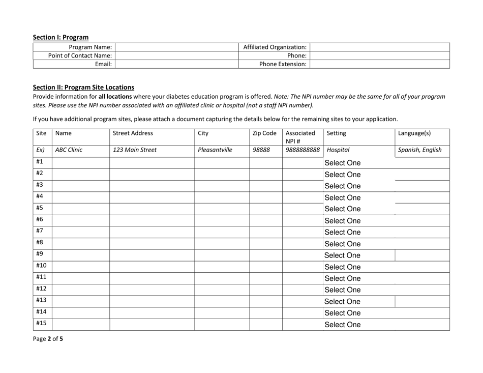 DOH Form 345-280 Application for Program Approval and Medicaid Reimbursement - Diabetes Education Program - Washington, Page 2