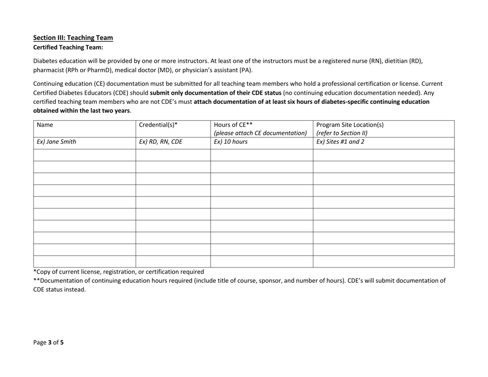 DOH Form 345-280 Application for Program Approval and Medicaid Reimbursement - Diabetes Education Program - Washington, Page 3