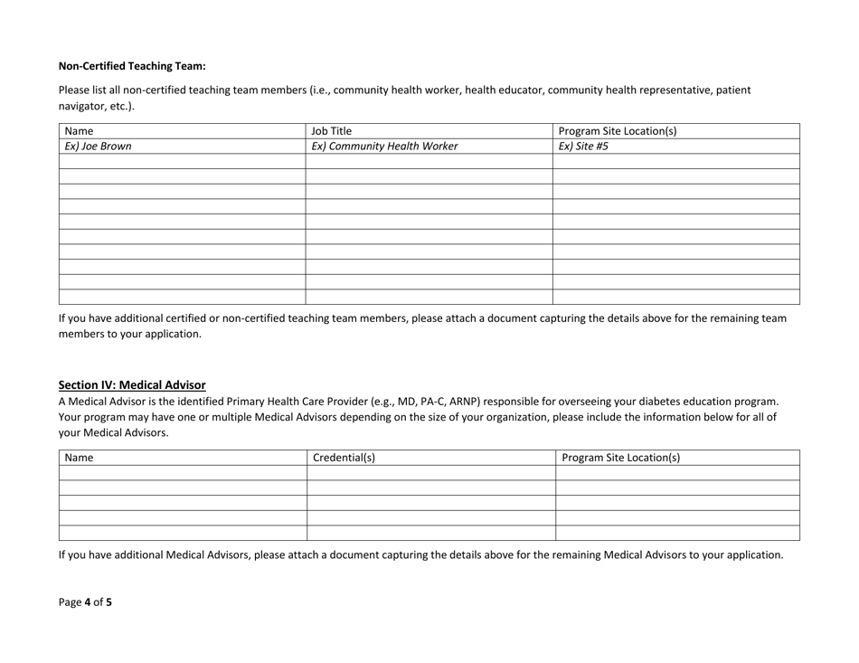 DOH Form 345-280 Application for Program Approval and Medicaid Reimbursement - Diabetes Education Program - Washington, Page 4