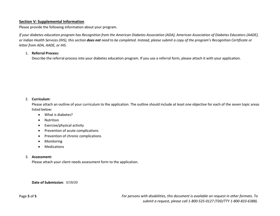 DOH Form 345-280 Application for Program Approval and Medicaid Reimbursement - Diabetes Education Program - Washington, Page 5