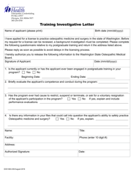 Document preview: DOH Form 663-039 Osteopathic Training Investigative Letter - Washington