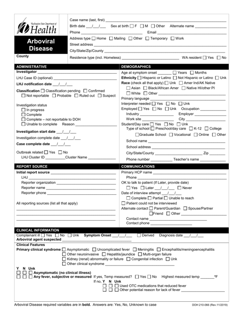 DOH Form 210-066 Arboviral Disease Reporting Form - Washington