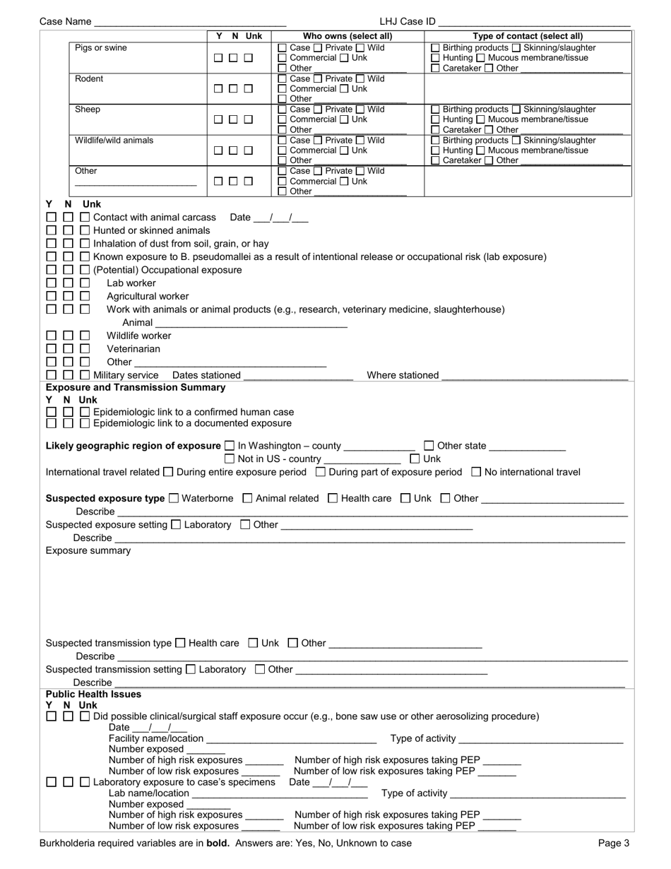 DOH Form 420-212 Burkholderia Reporting Form - Washington, Page 3
