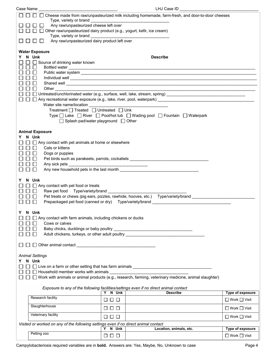 DOH Form 210-020 Campylobacteriosis Reporting Form - Washington, Page 4