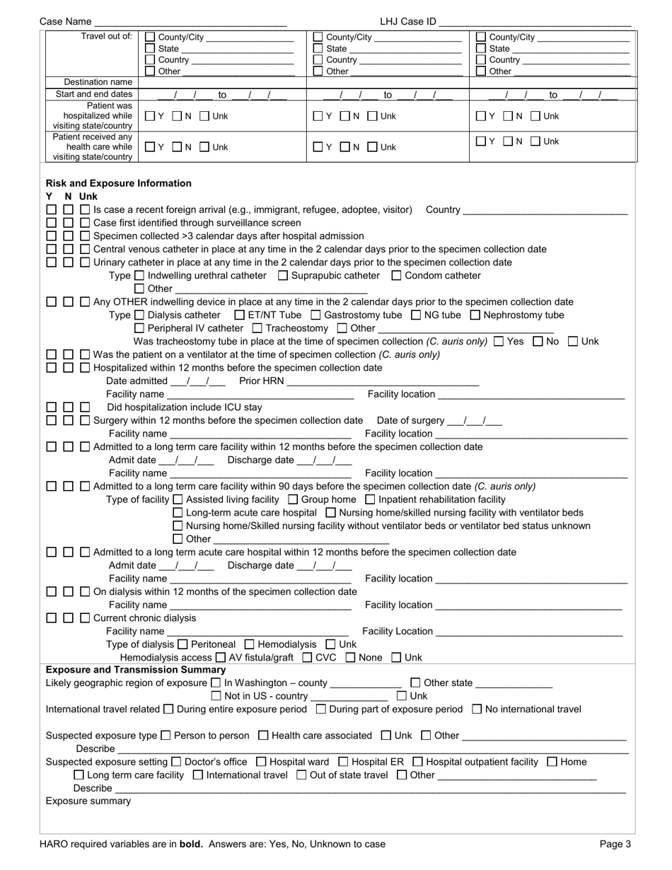 DOH Form 420-098 Highly Antibiotic Resistant Organism (Cre, Other Gram Negative, Staph, Strep and Candida) Reporting Form - Washington, Page 3