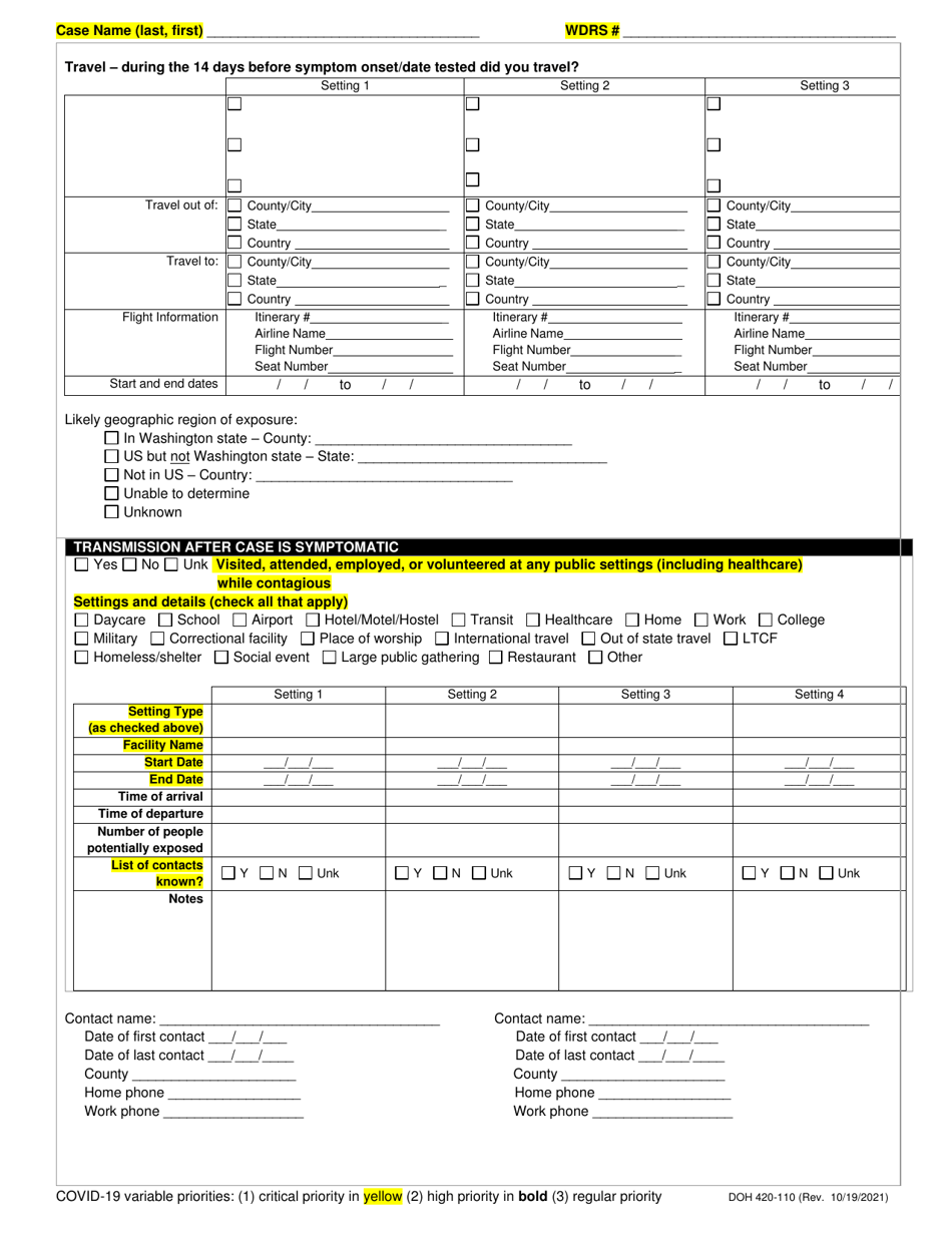 DOH Form 420-110 Covid-19 Extended Form - Washington, Page 4