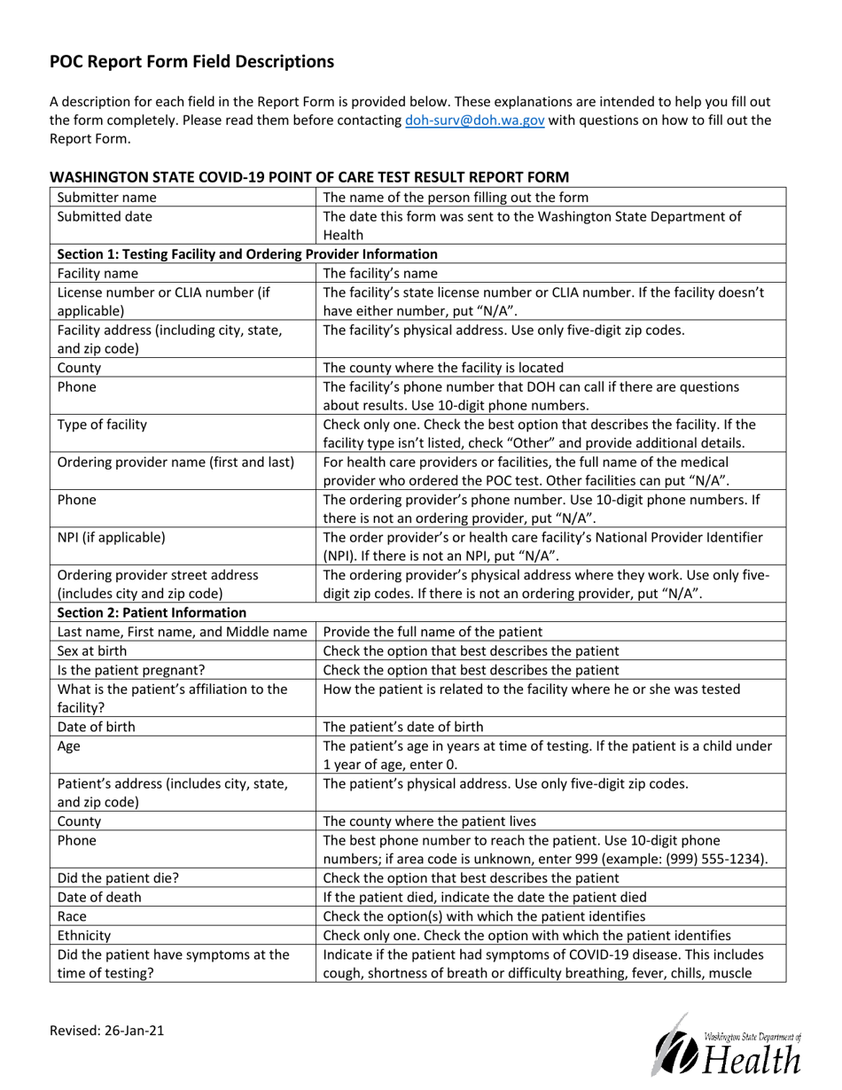 Washington State Covid-19 Point of Care Test Result Report Form - Washington, Page 2