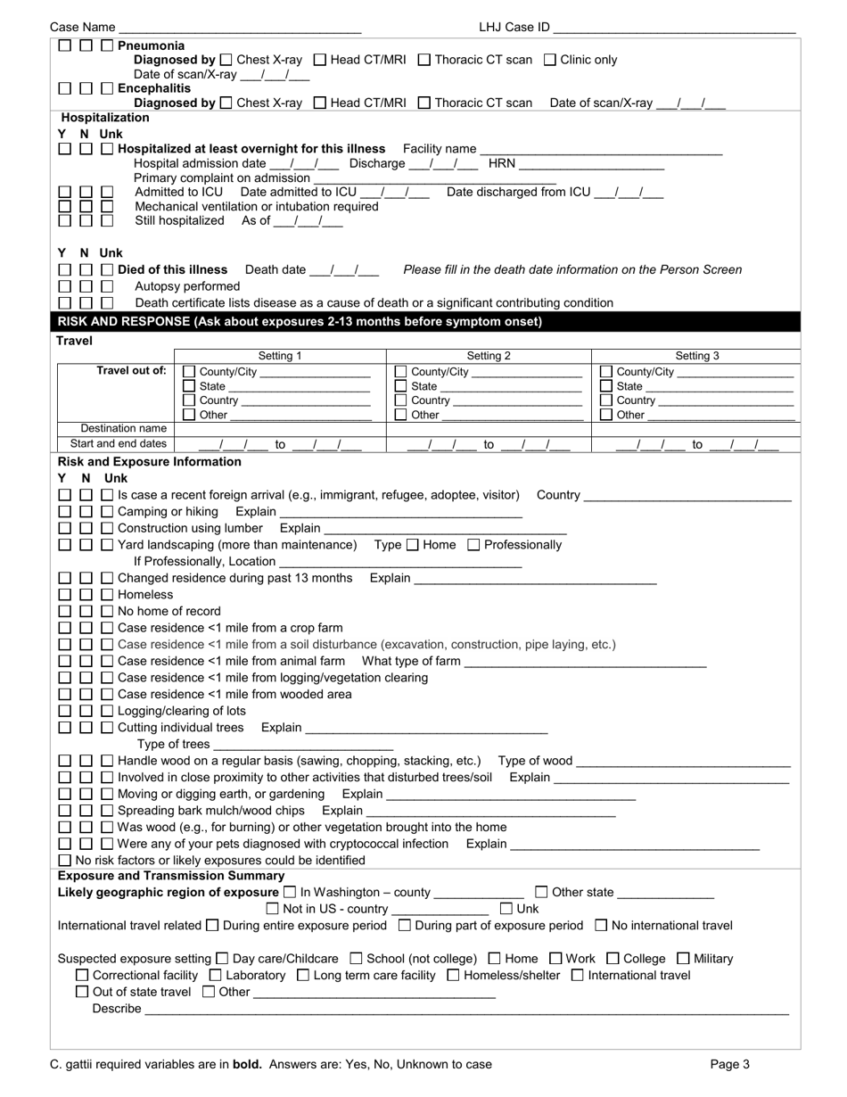 DOH Form 420-011 Cryptococcus Gattii Reporting Form - Washington, Page 3