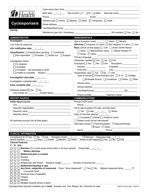 DOH Form 210-023 Cyclosporiasis Reporting Form - Washington