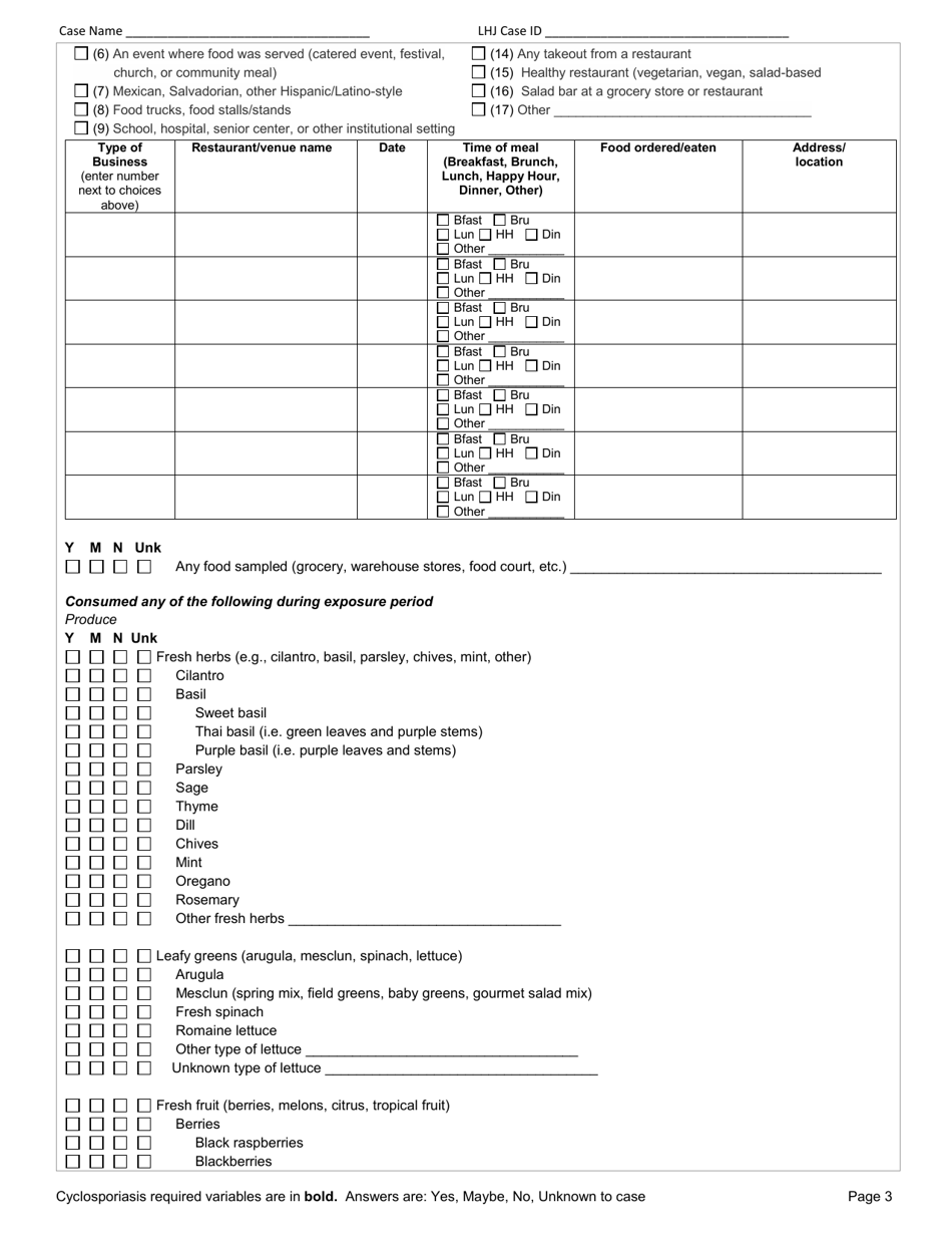 DOH Form 210-023 Cyclosporiasis Reporting Form - Washington, Page 3