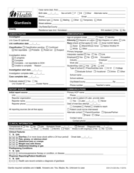DOH Form 210-026 Giardiasis Reporting Form - Washington