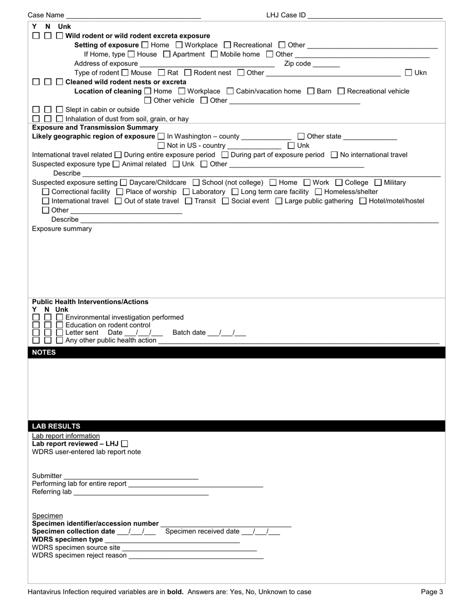 DOH Form 210-028 Hantavirus Infection Reporting Form - Washington, Page 3