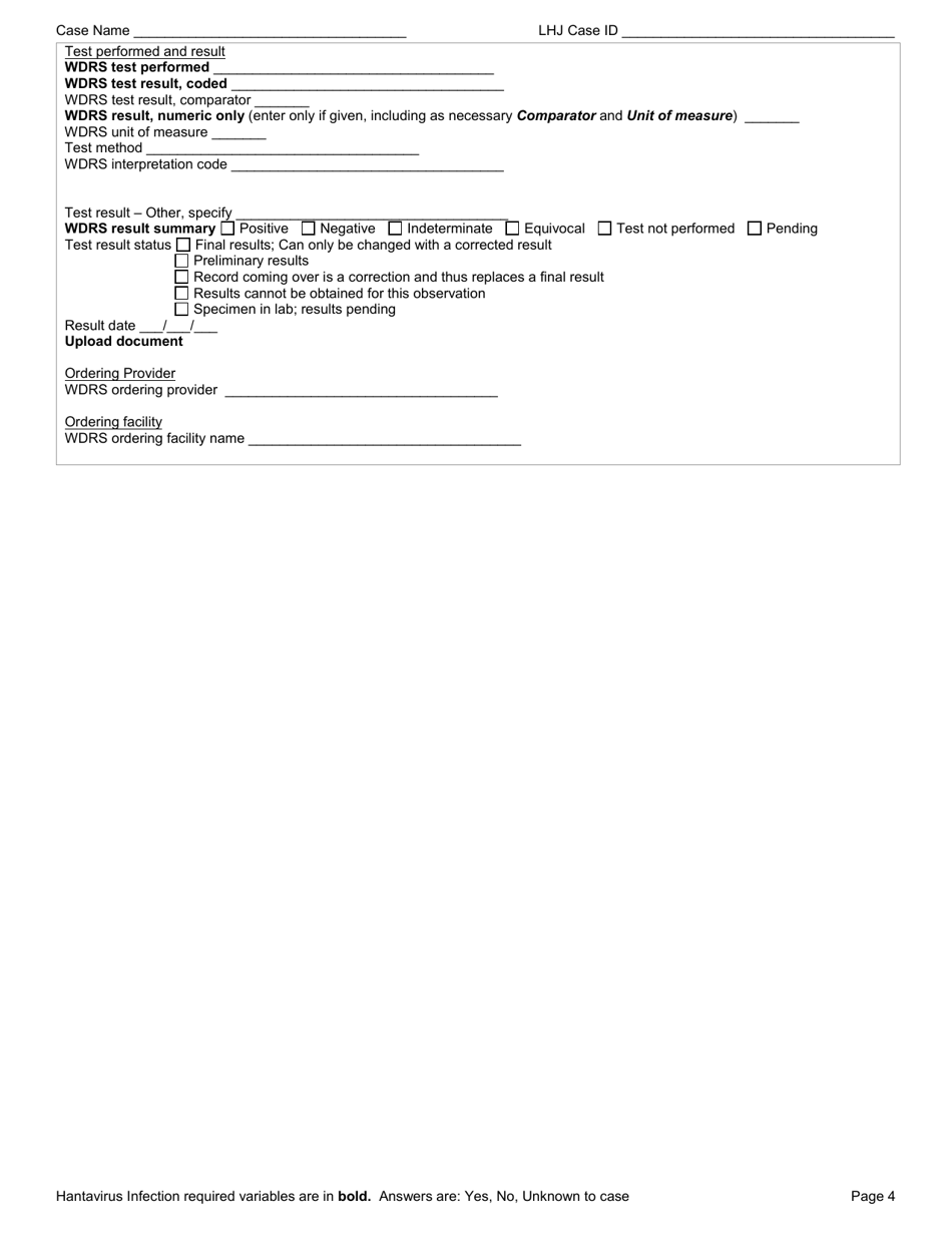 DOH Form 210-028 Hantavirus Infection Reporting Form - Washington, Page 4