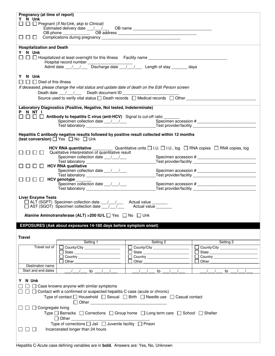 DOH Form 150-115 Hepatitis C - Acute Reporting Form - Washington, Page 2
