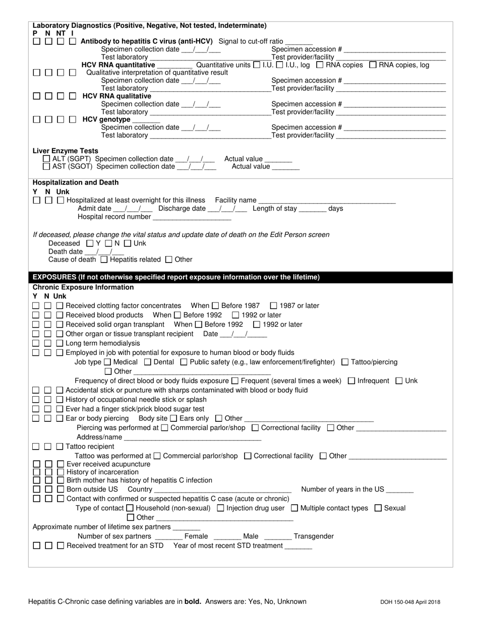 DOH Form 150-048 Hepatitis C - Chronic Reporting Form (Long) - Washington, Page 3