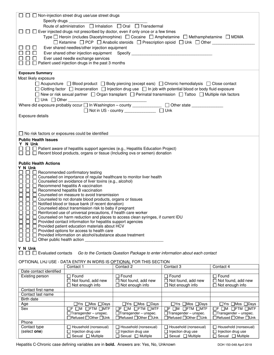 DOH Form 150-048 Hepatitis C - Chronic Reporting Form (Long) - Washington, Page 4