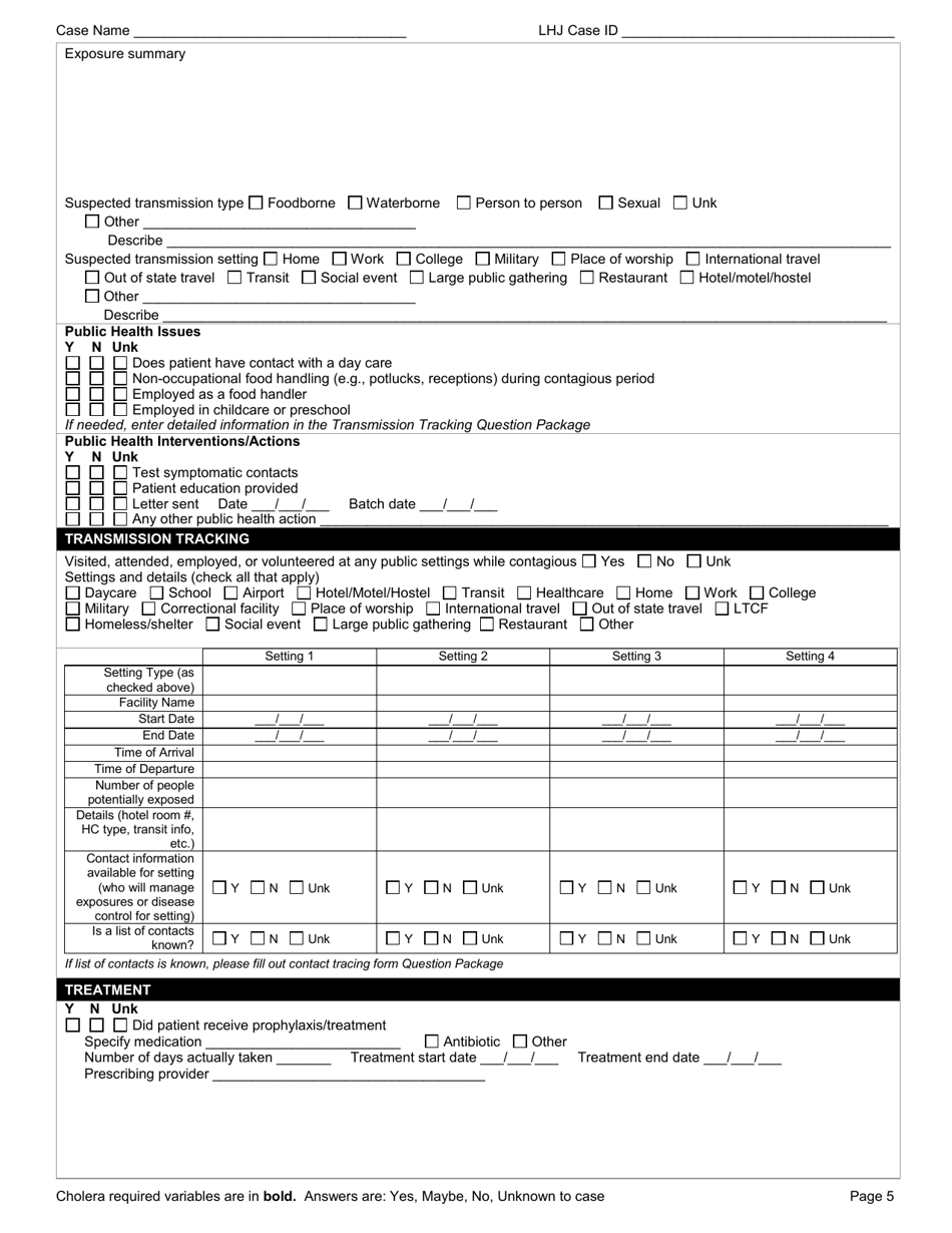 DOH Form 210-021 Download Printable PDF or Fill Online Cholera ...