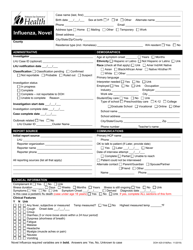 DOH Form 420-018 Novel Influenza Reporting Form - Washington